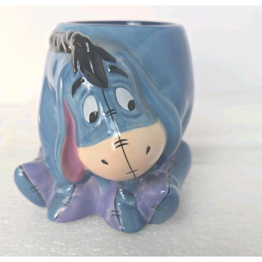 Disney Store Eeyore 3D Ceramic Mug Blue Purple Winnie the Pooh Made in Thailand